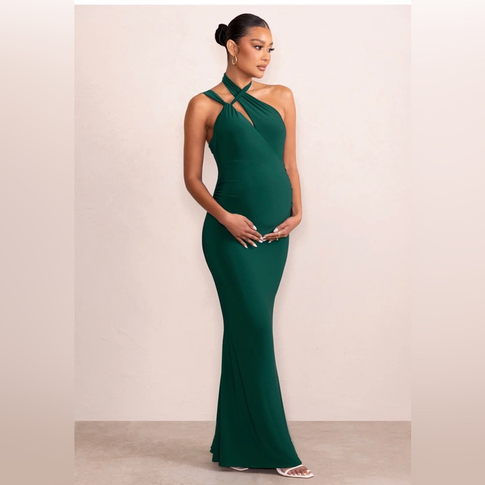 Club L London Green Halter Maxi Gown